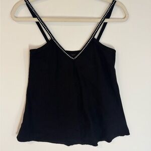 Vintage I. Magnin Top Black Rhinestone Camisole  90s Y2K Spaghetti Strap Small